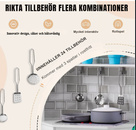 Homcom Signature Träkök för Barn – Handgjord Premiumdesign med Realistiska Funktioner