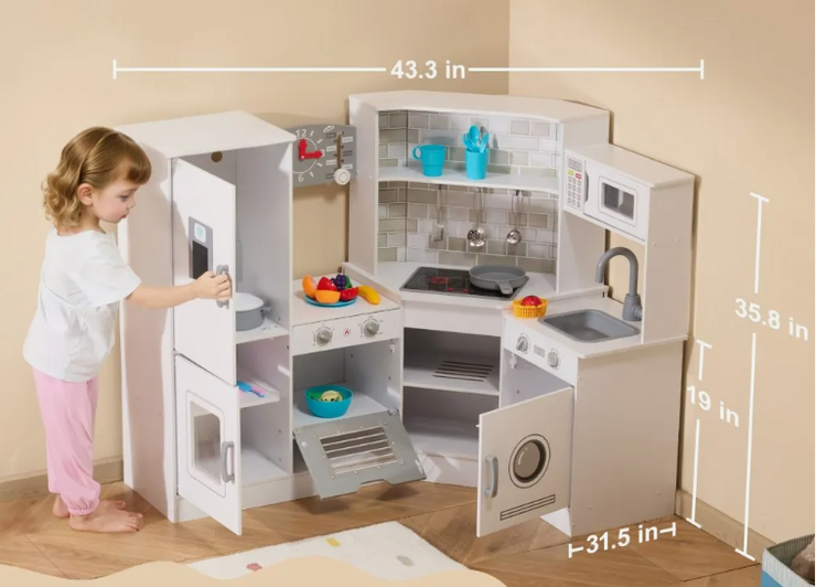 Homcom Signature Träkök för Barn – Handgjord Premiumdesign med Realistiska Funktioner