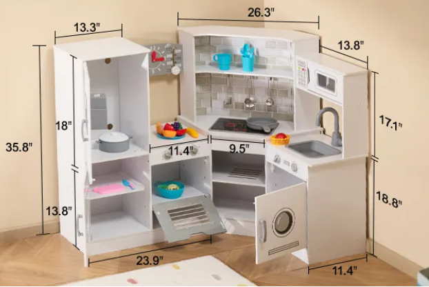 Homcom Signature Träkök för Barn – Handgjord Premiumdesign med Realistiska Funktioner