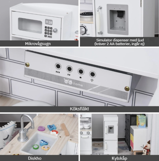 Homcom Signature Träkök för Barn – Handgjord Premiumdesign med Realistiska Funktioner
